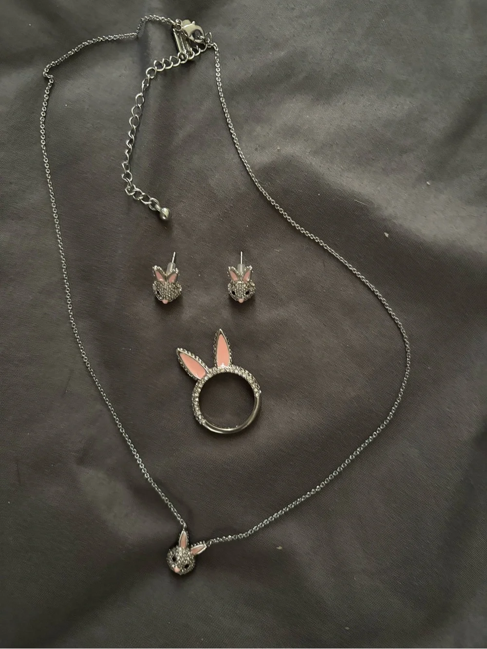 kate spade Silver and Pink Bunny Jewelry Set
